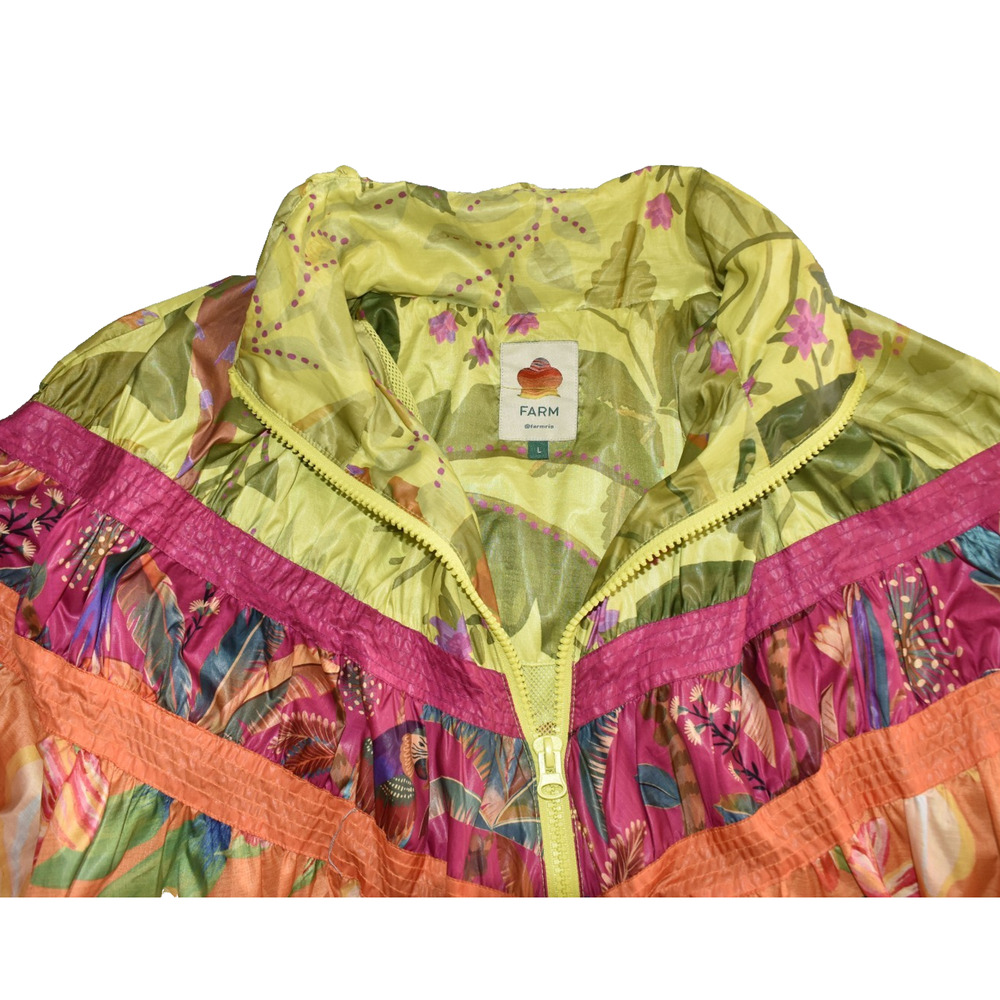 B2 NWOT FARM RIO Multicolor Patchwork Print Ruffled Windbreaker Jacket Size L - Picture 5 of 8